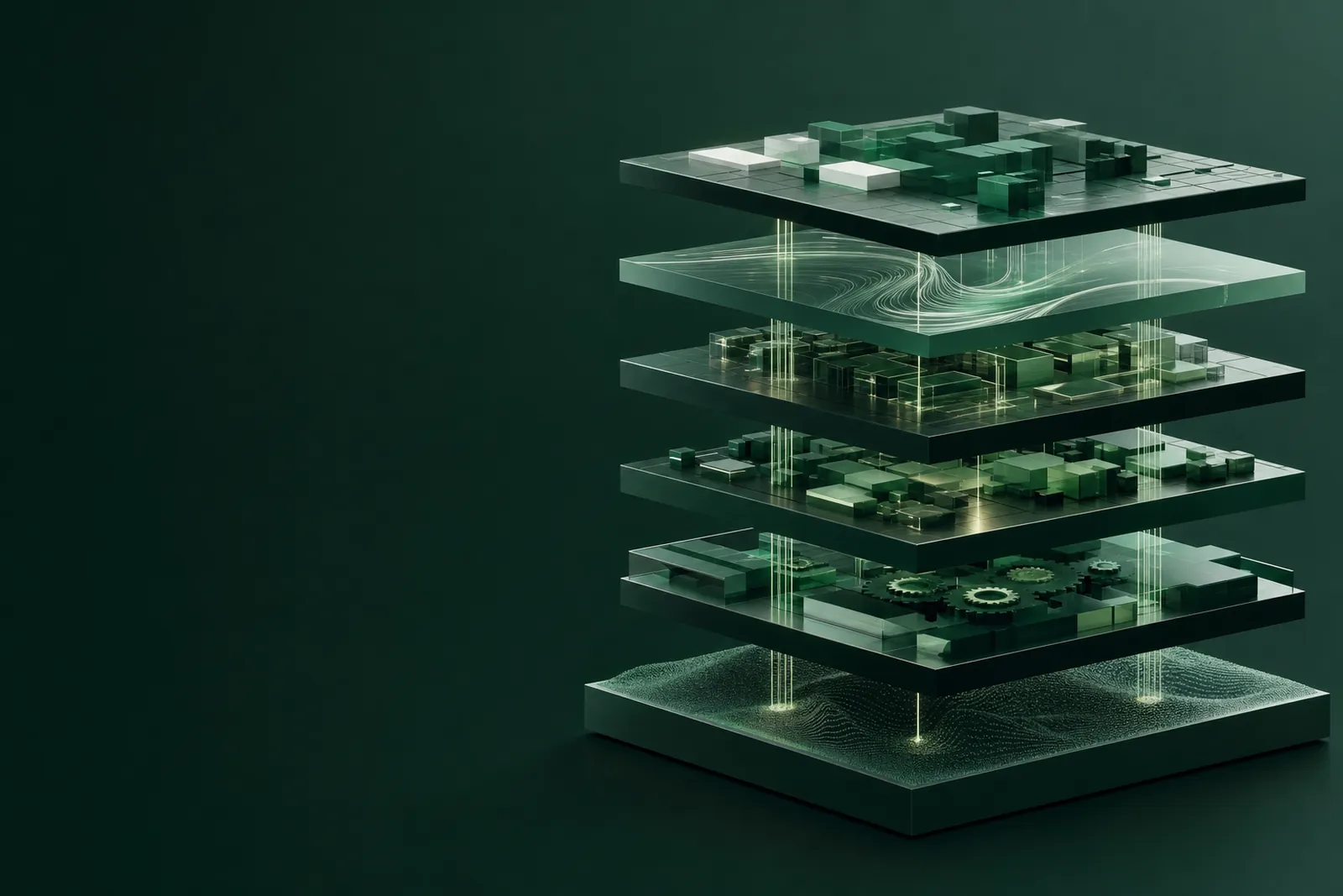 Enterprise technology landscape spanning software, AI, automation, cloud, APIs and data as one connected system